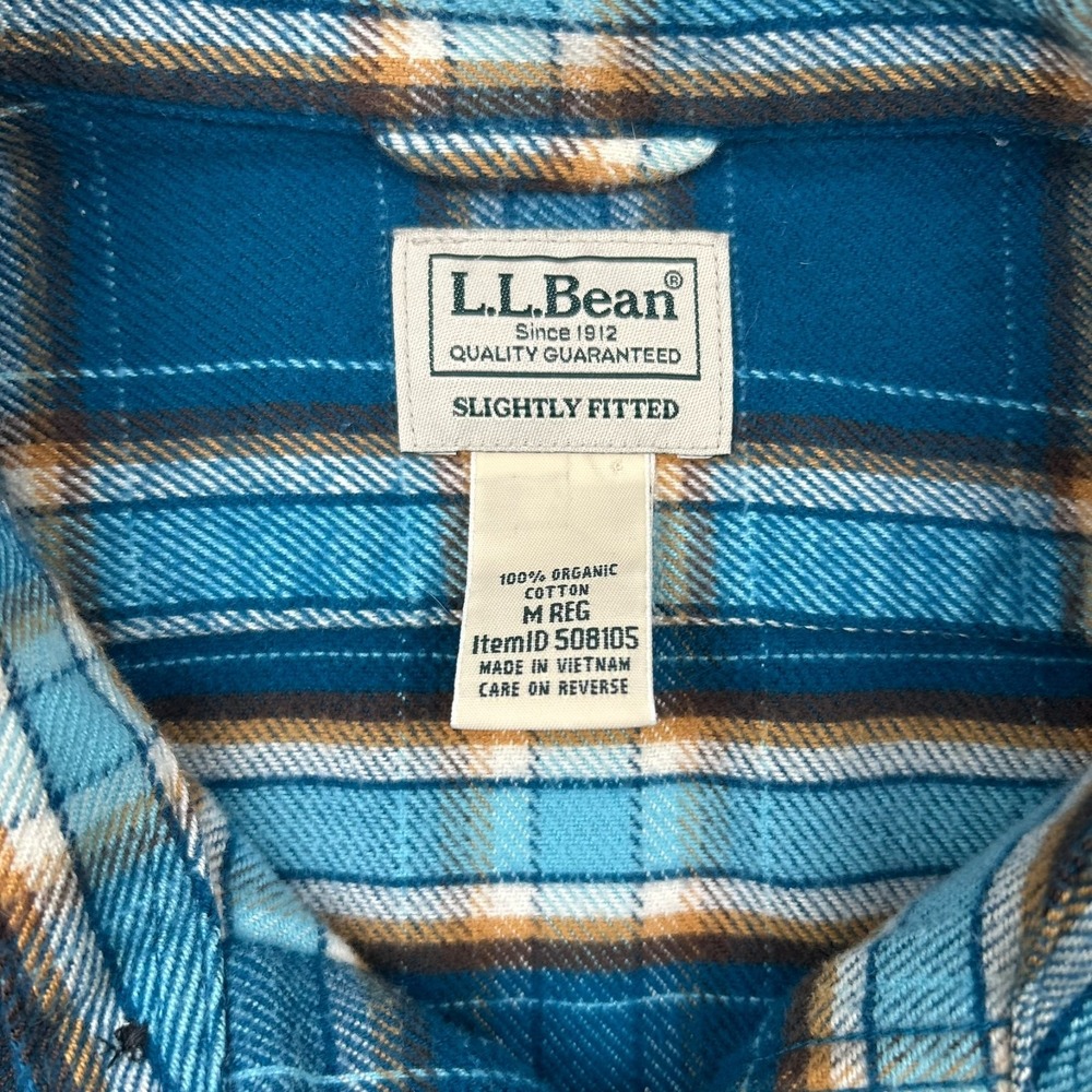 LL Bean Long Sleeve Button Up Slightly Fitted Flannel Shirt Mens Medium Blue - Picture 6 of 14